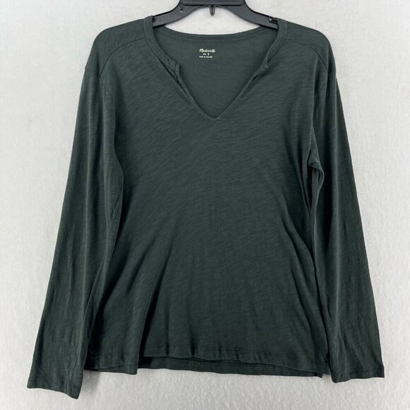 Madewell Shirt Women's Sz S Grayish Green Plain Split Neck Regular Fit Pullover - Picture 1 of 12